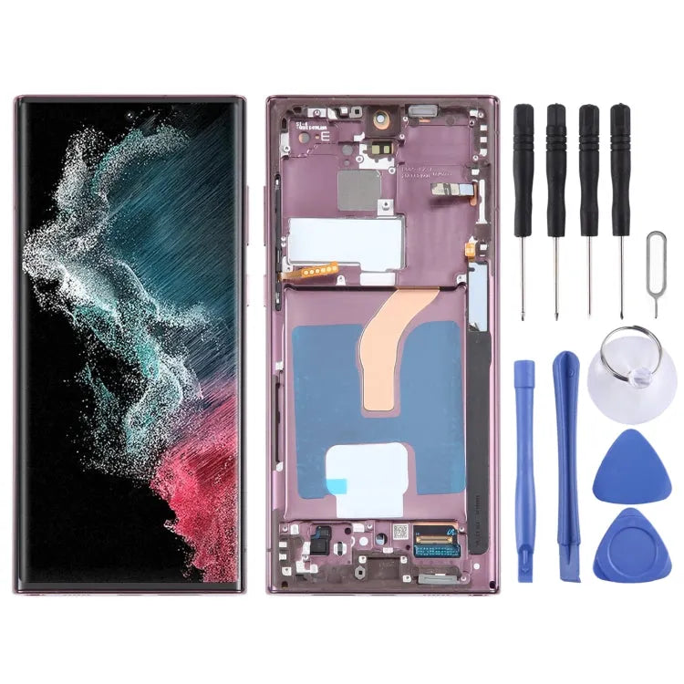 Voor Samsung Galaxy S22 Ultra 5G SM-S908B Originele LCD-scherm Digitizer volledige montage met frame (paars)
