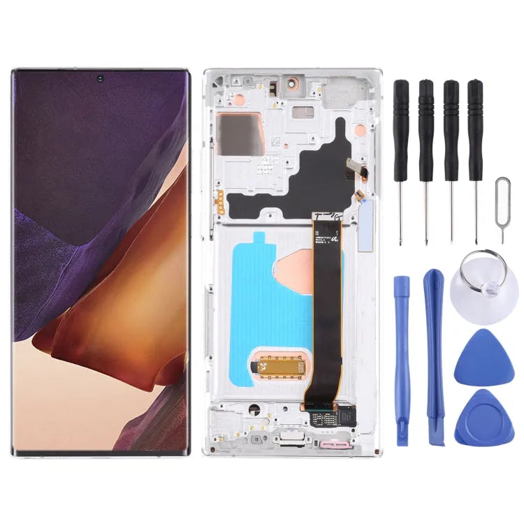 Originele Super AMOLED Lcd-scherm voor Samsung Galaxy Note20 Ultra SM-N986 5G Versie Digitizer Volledige Montage Met Frame (Zilver)