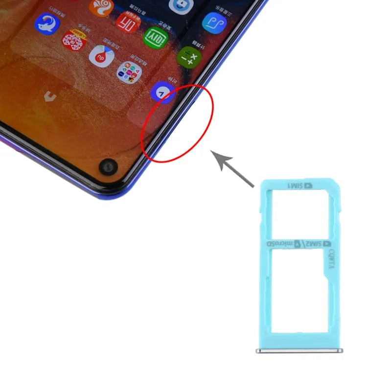Voor Samsung Galaxy A60 SIM-kaartlade + SIM-kaartlade / Micro SD-kaartlade (babyblauw)