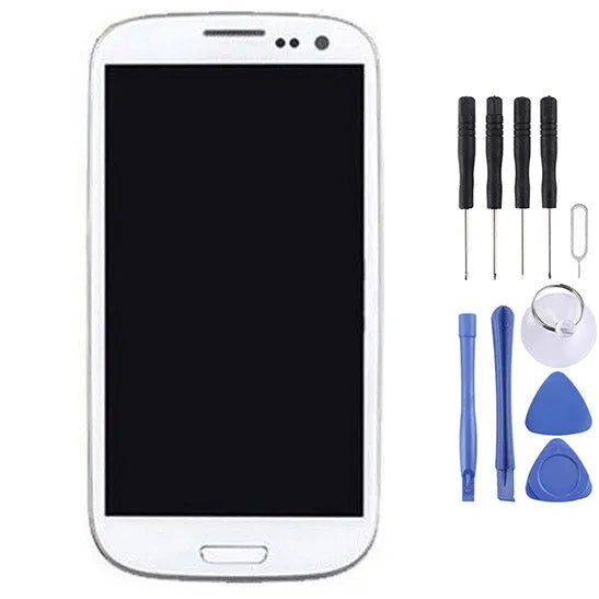 Origineel Super AMOLED LCD-scherm voor Samsung Galaxy SIII / i9300 Digitizer Volledige montage met frame (wit)