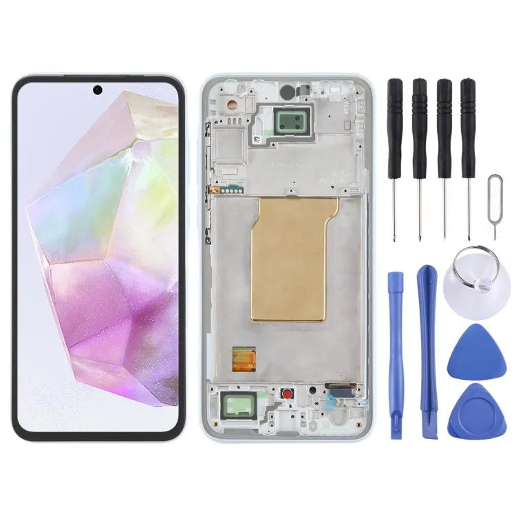 Voor Samsung Galaxy A35 SM-A356B Origineel LCD-schermdigitizer Volledige Montage met Frame (Babyblauw)