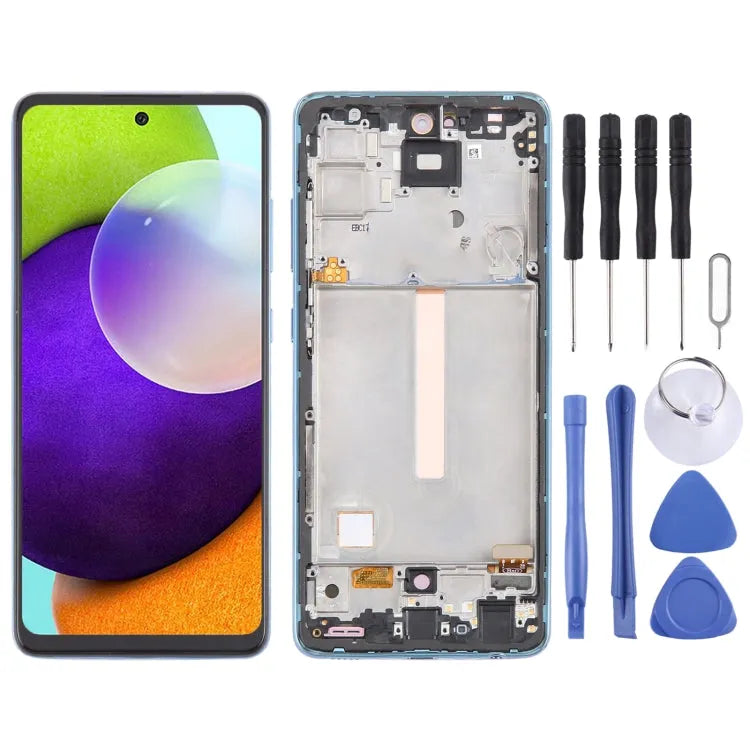 Voor Samsung Galaxy A52 4G SM-A525 6,43 inch OLED LCD-schermdigitizer Volledige montage met frame (blauw)