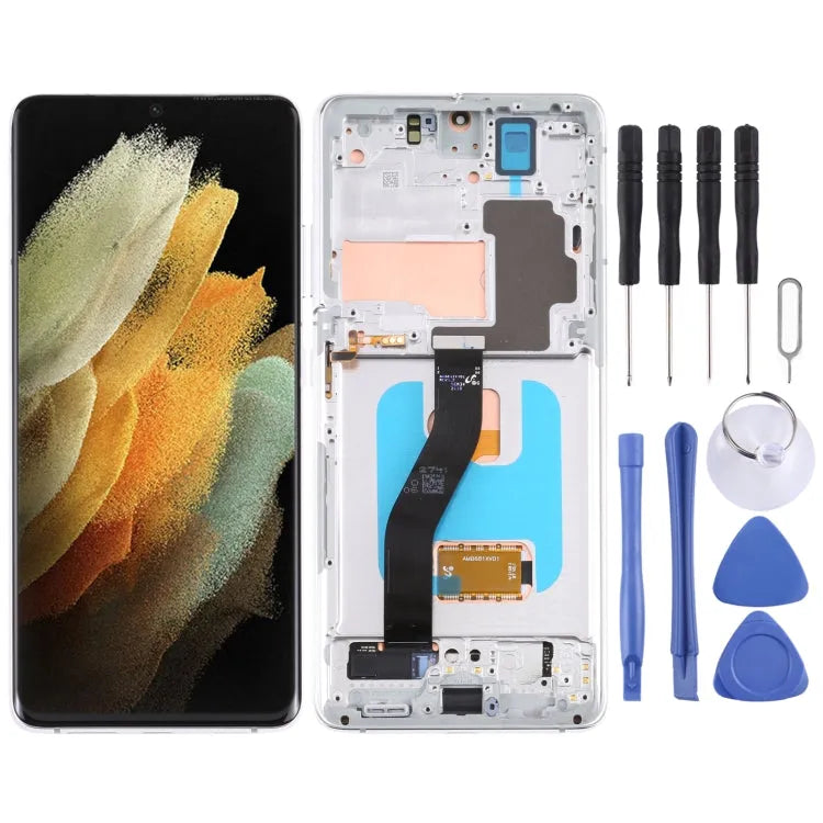 Originele Super AMOLED Lcd-scherm Voor Samsung Galaxy S21 Ultra 5G SM-G998B Digitizer Volledige Montage met Frame (Zilver)