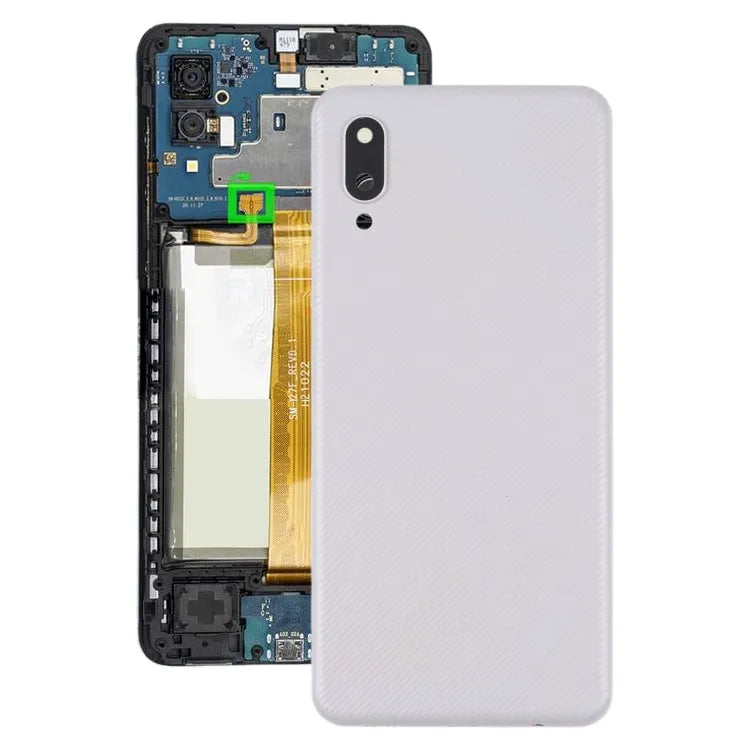 Batterijachterklep met cameralensframe voor Samsung Galaxy A02 (wit)