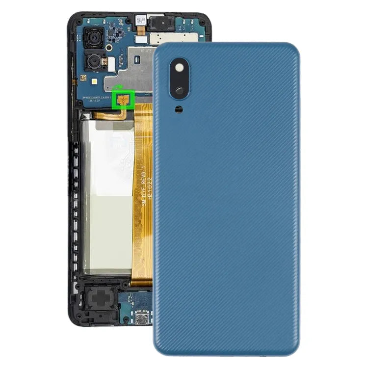 Batterijachterklep met cameralensframe voor Samsung Galaxy A02 (blauw)
