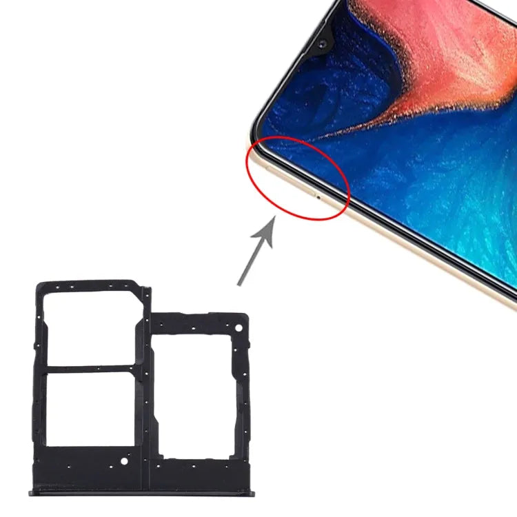 Voor Samsung Galaxy A20e SIM-kaartlade + SIM-kaartlade + Micro SD-kaartlade (zwart)