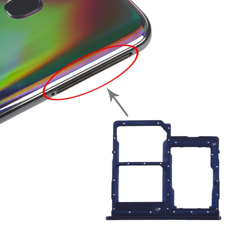 Voor Galaxy A40 SIM-kaartlade + SIM-kaartlade + Micro SD-kaartlade (donkerblauw)