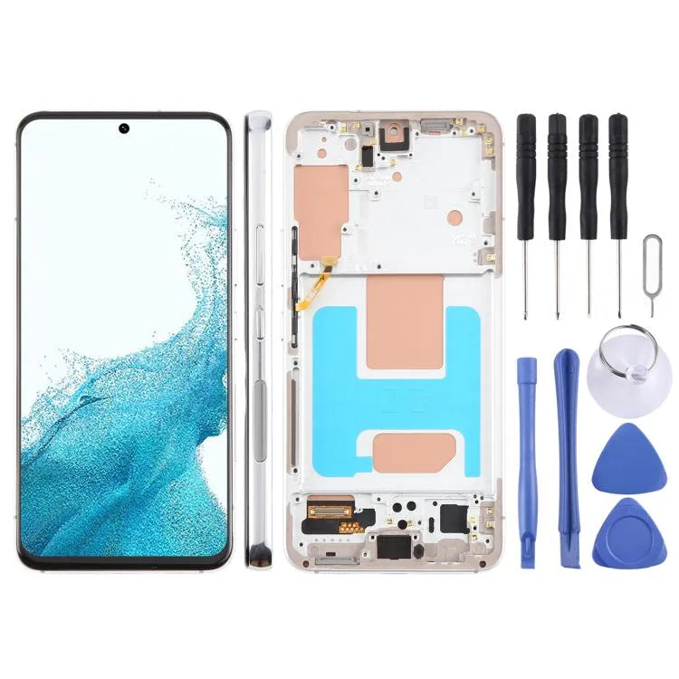 Voor Samsung Galaxy S22 SM-S901B 5,96 inch TFT LCD-schermdigitaliser, volledige montage met frame, geen ondersteuning voor vingerafdrukidentificatie (zilver)