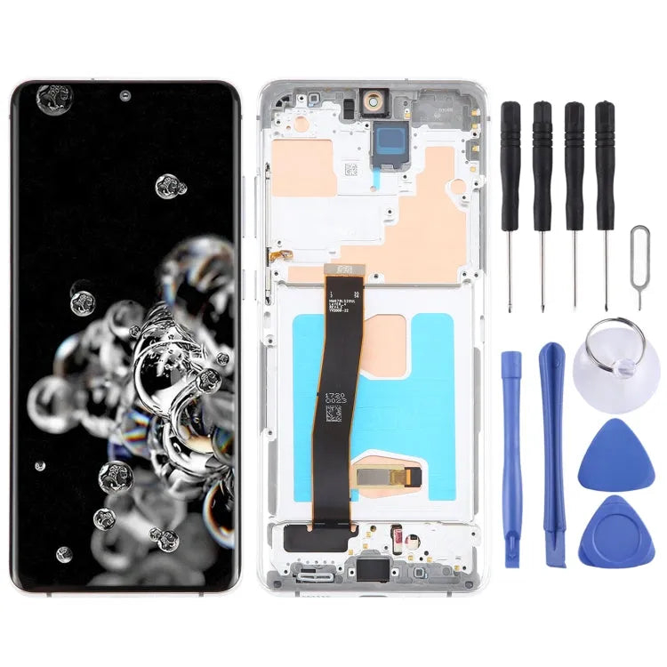 Voor Samsung Galaxy S20 Ultra 4G/5G SM-G988 6,67 inch OLED LCD-schermdigitizer Volledige montage met frame (zilver)