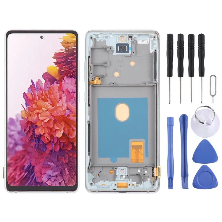 Voor Samsung Galaxy S20 FE SM-G780F 6.43 inch OLED LCD-scherm Digitizer volledige montage met frame (zilver)