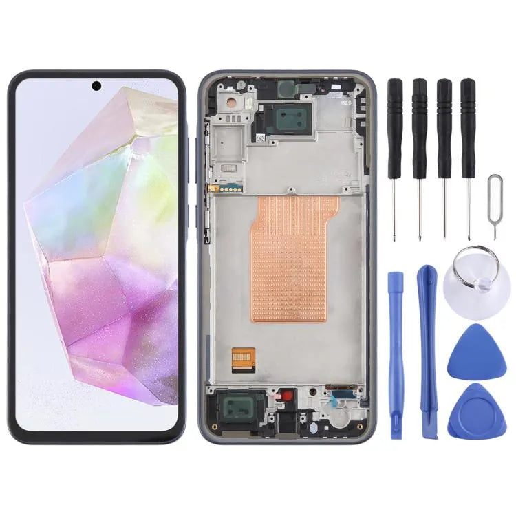 Voor Samsung Galaxy A35 SM-A356B OLED LCD-schermdigitizer, volledige montage met frame (blauw)