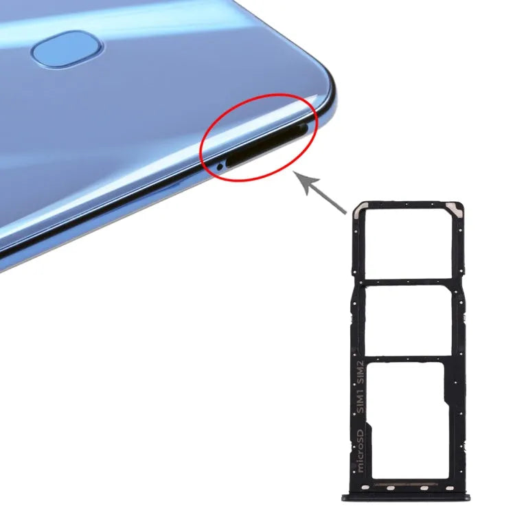 Voor Galaxy A20 A30 A50 SIM-kaartlade + SIM-kaartlade + Micro SD-kaartlade (zwart)