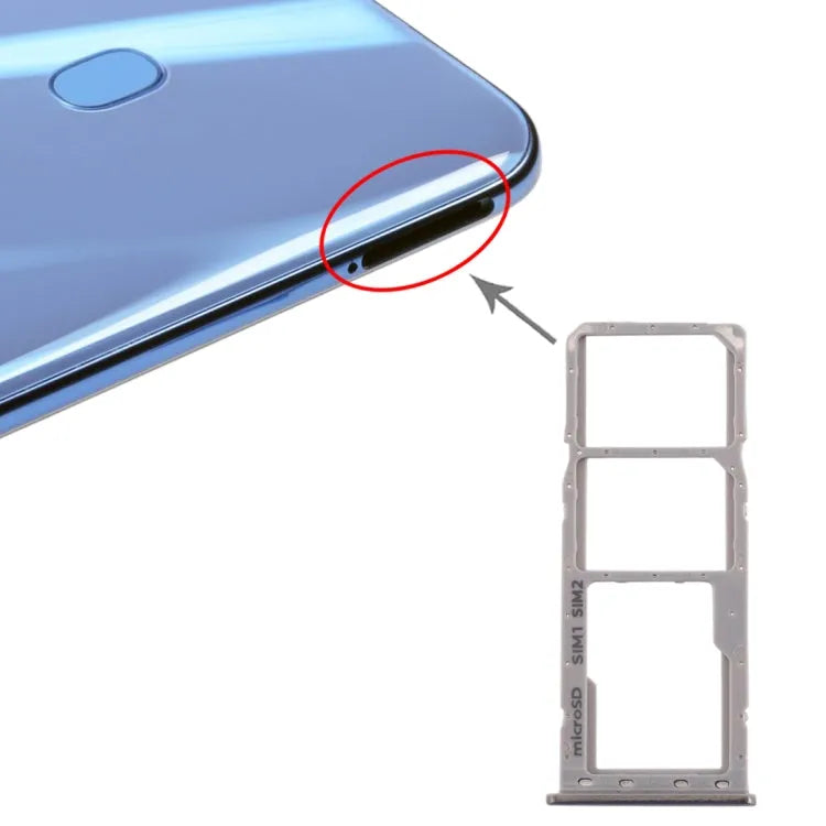 Voor Galaxy A20 A30 A50 SIM-kaartlade + SIM-kaartlade + Micro SD-kaartlade (grijs)