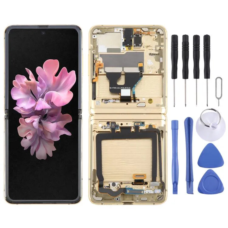 Voor Samsung Galaxy Z Flip SM-F700 LCD-schermdigitizer, volledige montage met frame (goud)