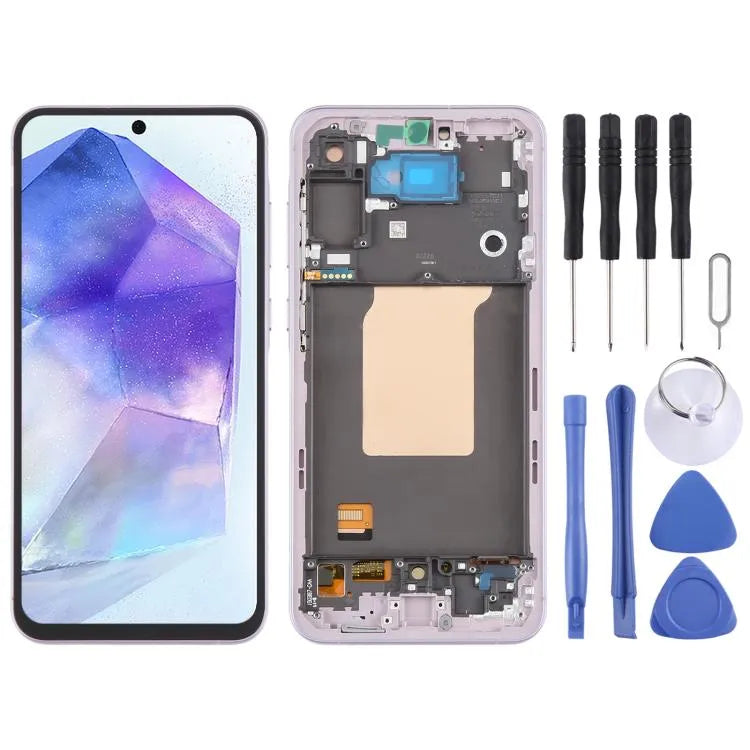 Voor Samsung Galaxy A55 SM-A556B OLED LCD-schermdigitizer, volledige montage met frame (roze)