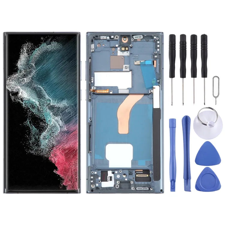 Voor Samsung Galaxy S22 Ultra 5G SM-S908B EU Edition 6,78 inch OLED LCD-schermdigitizer Volledige montage met frame (groen)