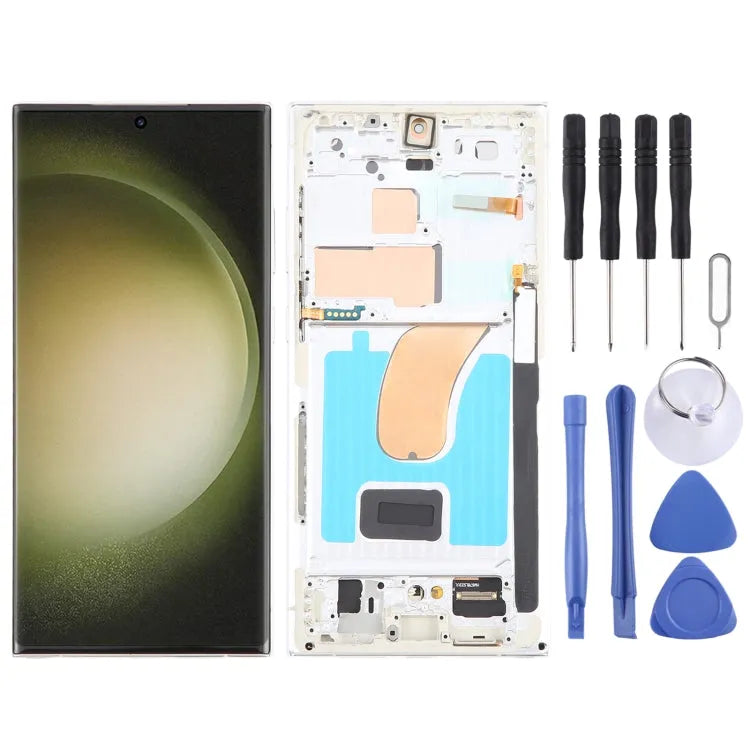 Voor Samsung Galaxy S23 Ultra 5G SM-S918B EU Edition 6,78 inch OLED LCD-schermdigitizer Volledige montage met frame (zilver)