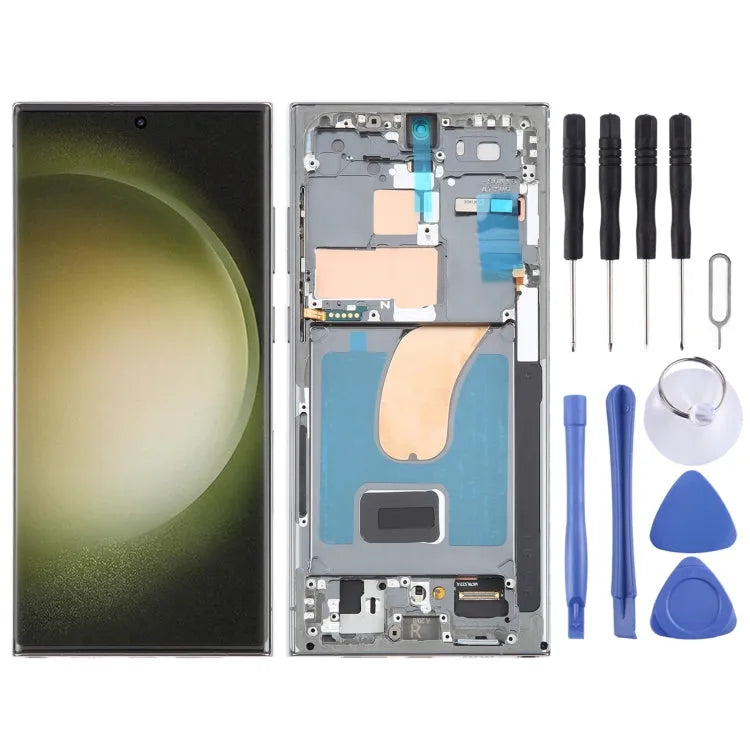 Voor Samsung Galaxy S23 Ultra 5G SM-S918B EU Edition 6,78 inch OLED LCD-schermdigitizer Volledige montage met frame (groen)