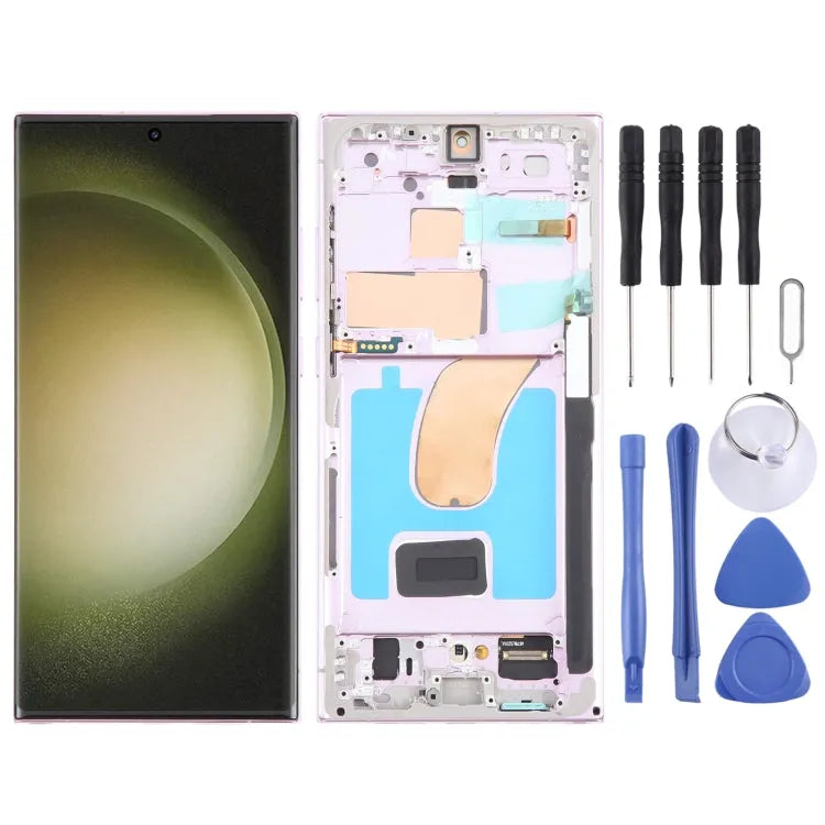 Voor Samsung Galaxy S23 Ultra 5G SM-S918B EU Edition 6,78 inch OLED LCD-schermdigitizer Volledige montage met frame (paars)