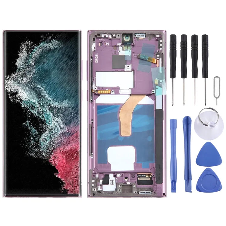 Voor Samsung Galaxy S22 Ultra 5G SM-S908B EU Edition OLED LCD-scherm Digitizer volledige montage met frame (paars)