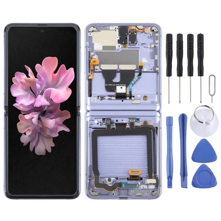 Voor Samsung Galaxy Z Flip SM-F700 LCD-schermdigitizer, volledige montage met frame (paars)