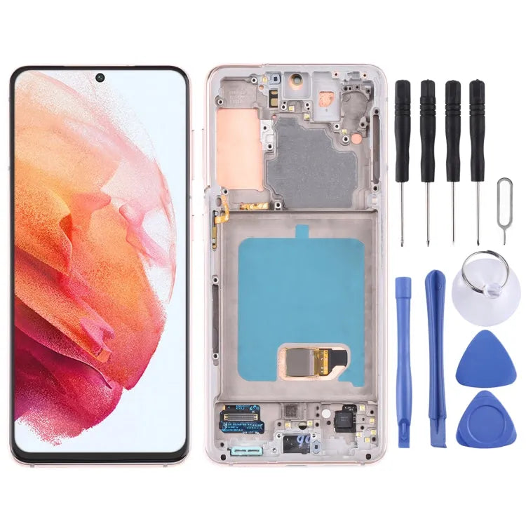 Originele Super AMOLED Lcd-scherm Voor Samsung Galaxy S21 4G/S21 5G SM-G990 SM-G991 Digitizer Volledige Montage met Frame (Goud)