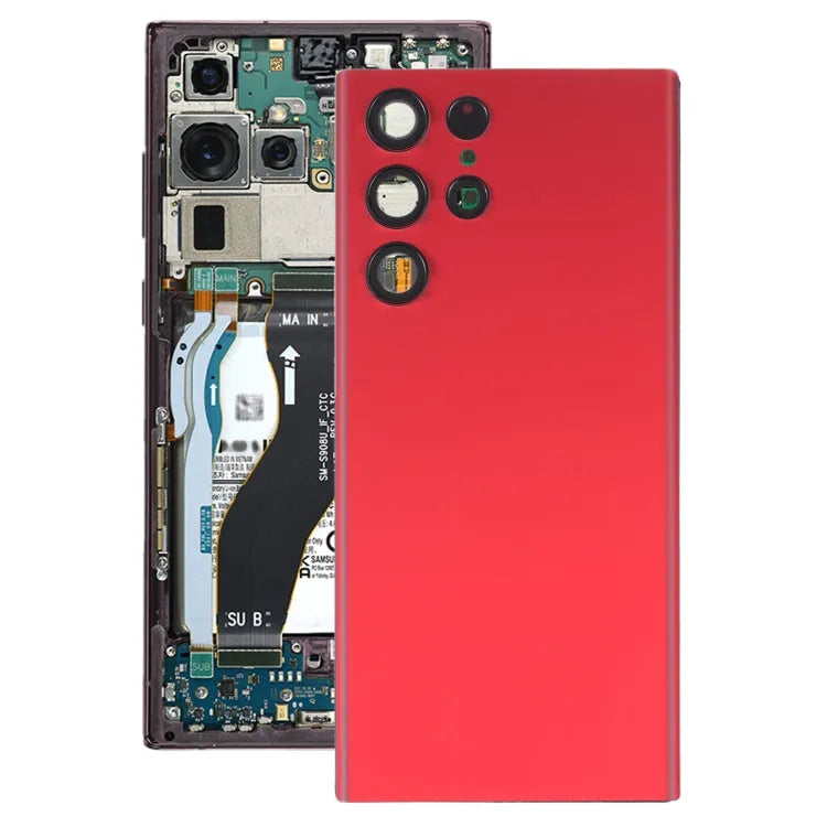 Batterijachterklep met cameralensframe voor Samsung Galaxy S22 Ultra 5G SM-S908B (rood)