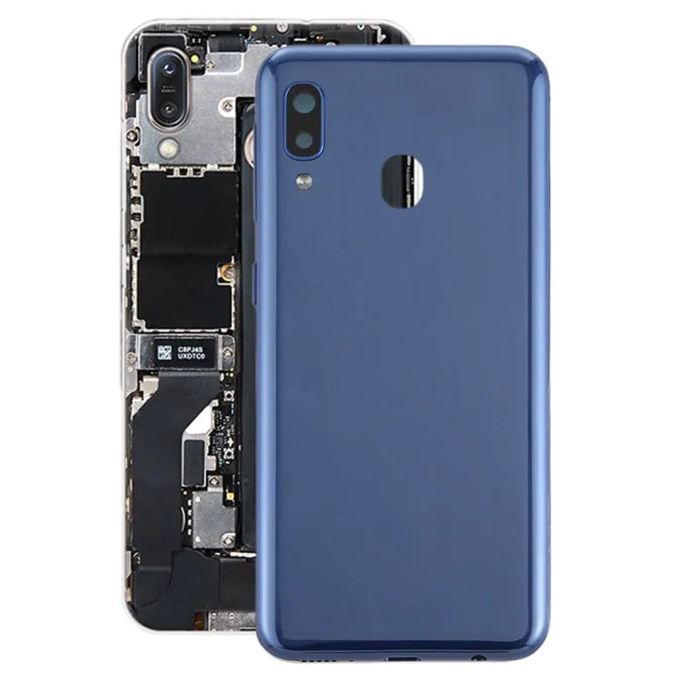 Voor Galaxy A20e batterij achterklep met zijtoetsen (blauw)