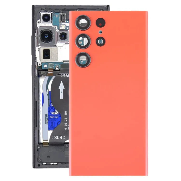 Glazen batterijachterklep met cameralensframe voor Samsung Galaxy S23 Ultra SM-S918 (rood)