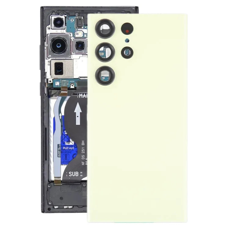 Glazen batterijachterklep met cameralensframe voor Samsung Galaxy S23 Ultra SM-S918 (geel)