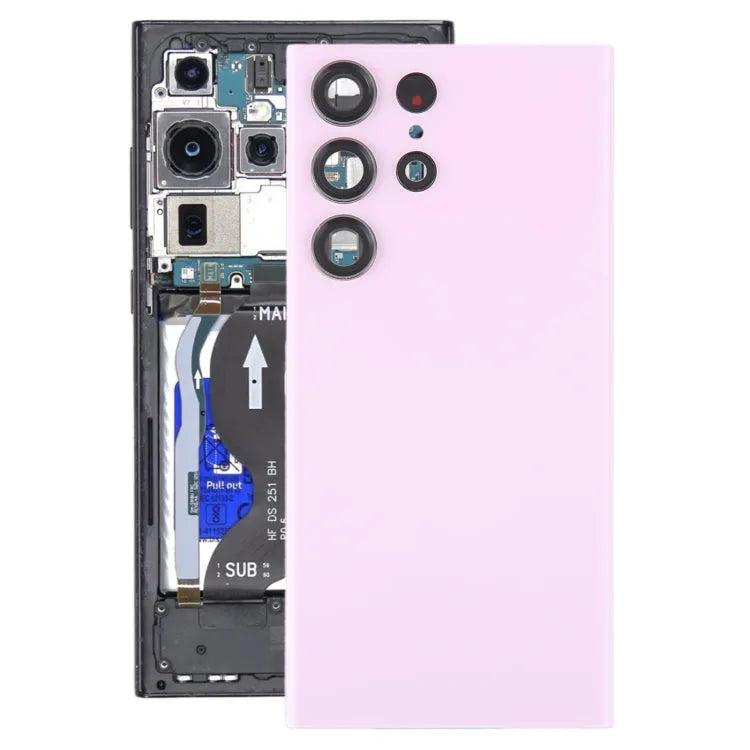 Glazen batterijachterklep met cameralensframe voor Samsung Galaxy S23 Ultra SM-S918 (roze)