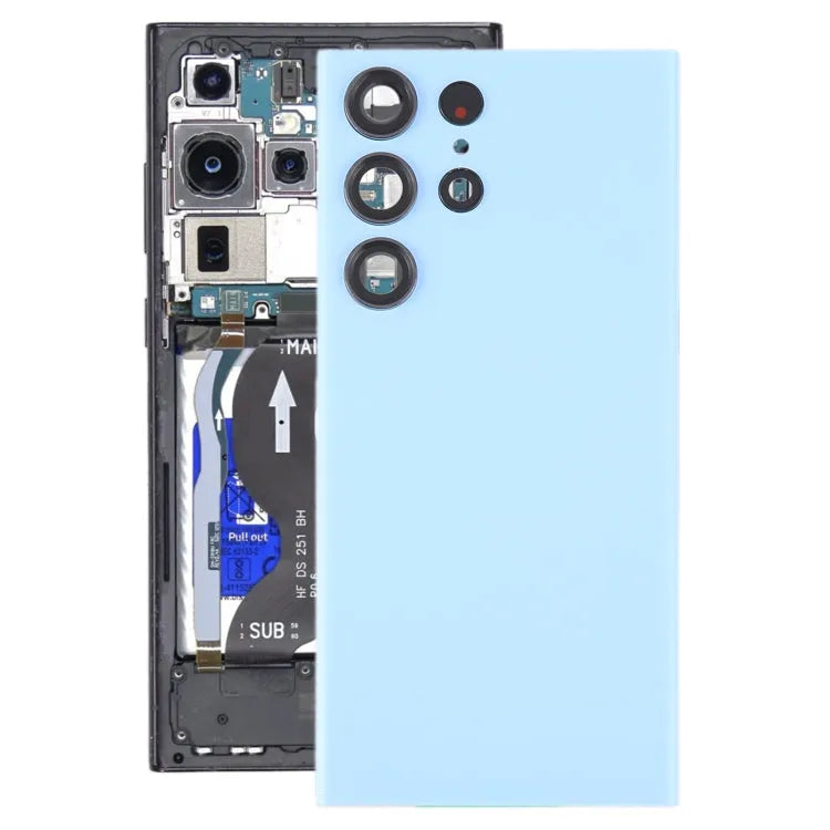 Glazen batterijachterklep met cameralensframe voor Samsung Galaxy S23 Ultra SM-S918 (blauw)