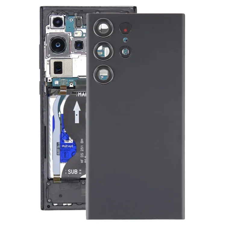 Glazen batterijachterklep met cameralensframe voor Samsung Galaxy S23 Ultra SM-S918 (zwart)