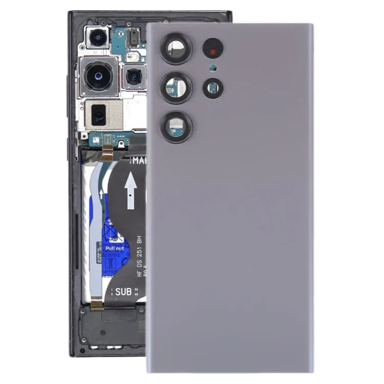 Glazen batterijachterklep met cameralensframe voor Samsung Galaxy S23 Ultra SM-S918 (grijs)