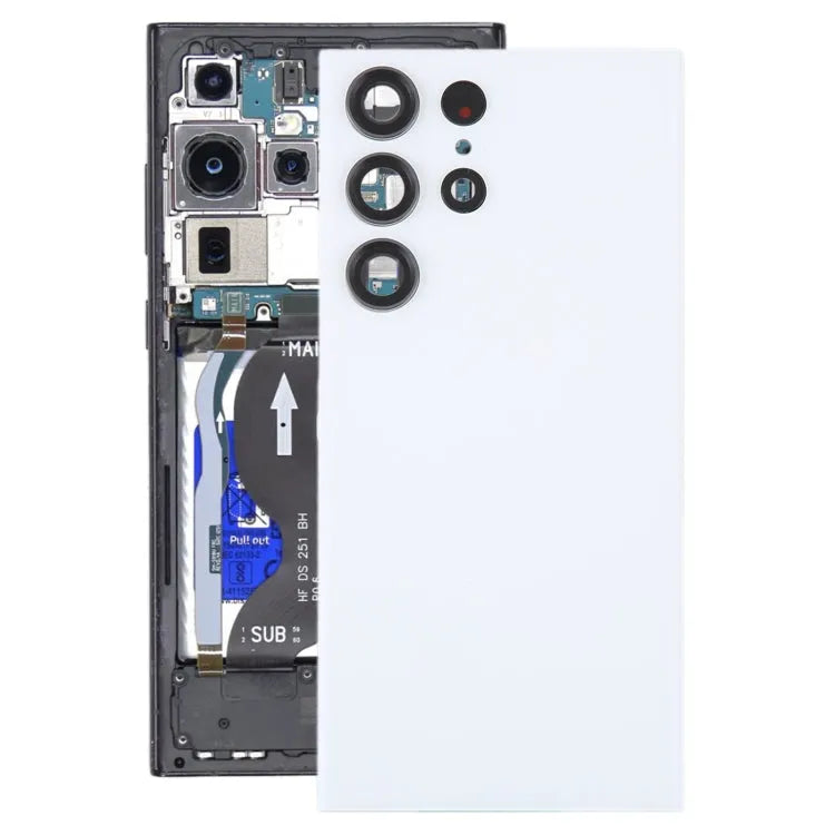 Glazen batterijachterklep met cameralensframe voor Samsung Galaxy S23 Ultra SM-S918 (wit)