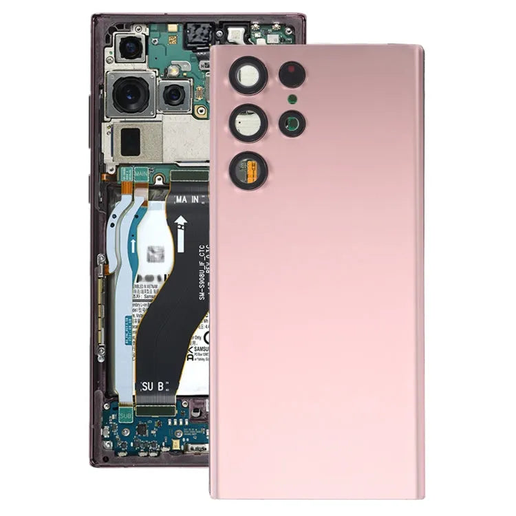 Batterijachterklep met cameralensframe voor Samsung Galaxy S22 Ultra 5G SM-S908B (roze)