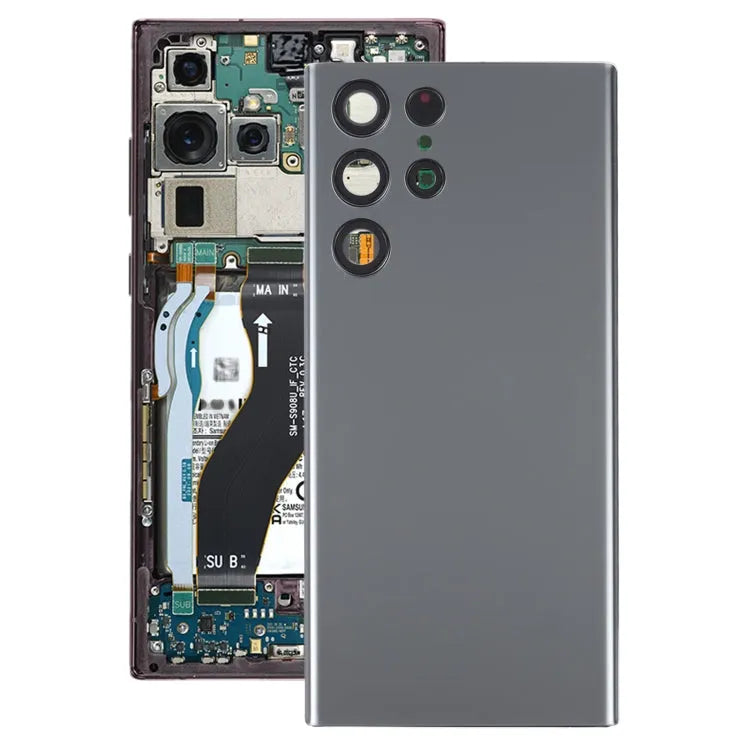 Batterijachterklep met cameralensframe voor Samsung Galaxy S22 Ultra 5G SM-S908B (grijs)