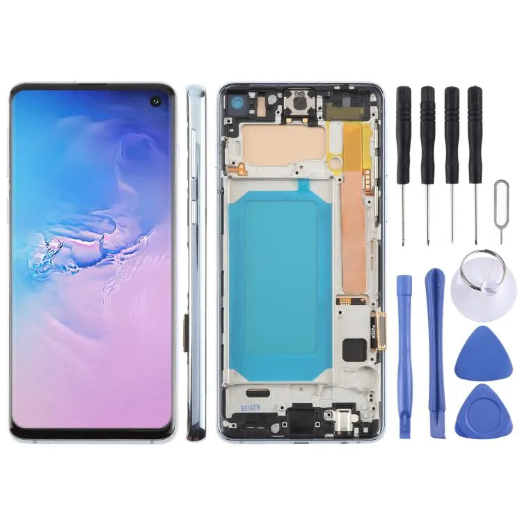 Voor Samsung Galaxy S10 4G SM-G973F 6,05 inch TFT LCD-schermdigitaliser, volledige montage met frame, geen ondersteuning voor vingerafdrukidentificatie (blauw)