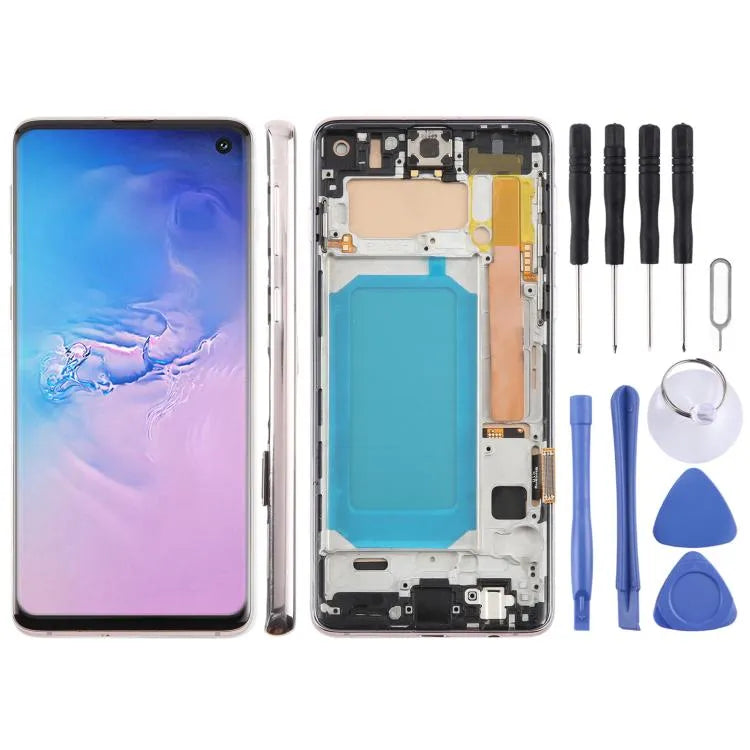 Voor Samsung Galaxy S10 4G SM-G973F 6,05 inch TFT LCD-schermdigitizer, volledige montage met frame, geen ondersteuning voor vingerafdrukidentificatie (goud)