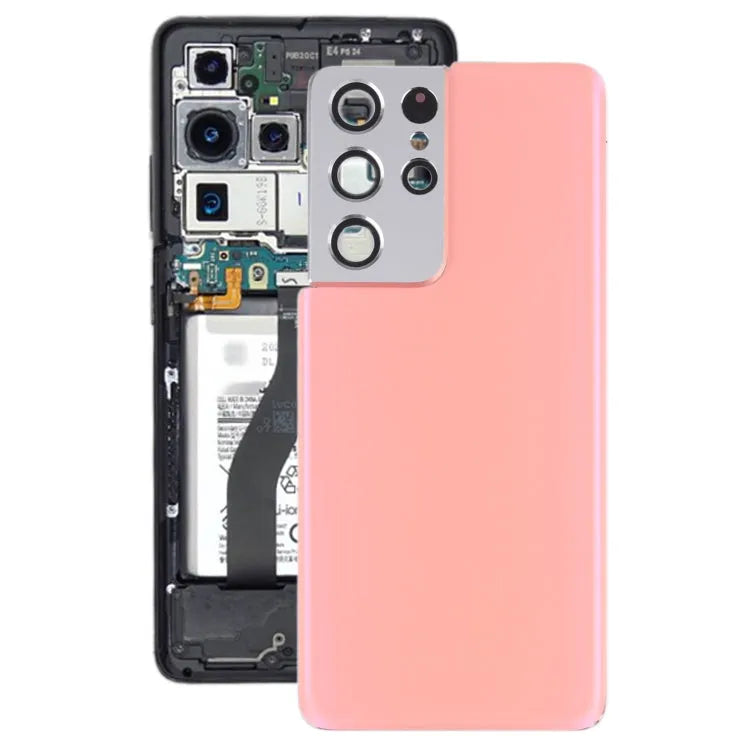 Batterijachterklep met cameralensframe voor Samsung Galaxy S21 Ultra 5G (roze)