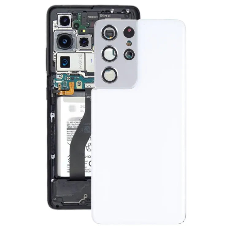 Batterijachterklep met cameralensframe voor Samsung Galaxy S21 Ultra 5G (wit)