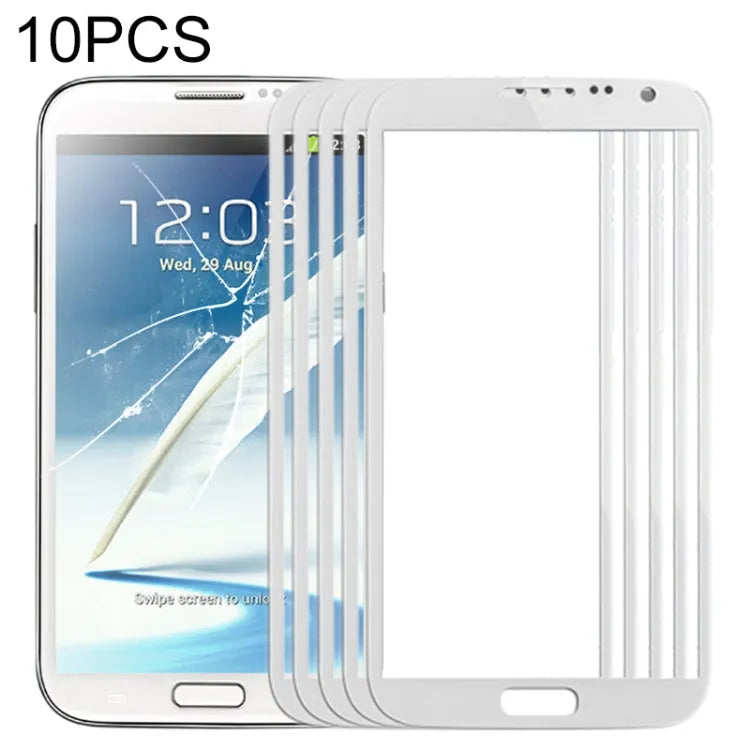 Voor Samsung Galaxy Note II / N7100 10 stuks voorscherm buitenste glazen lens (wit)