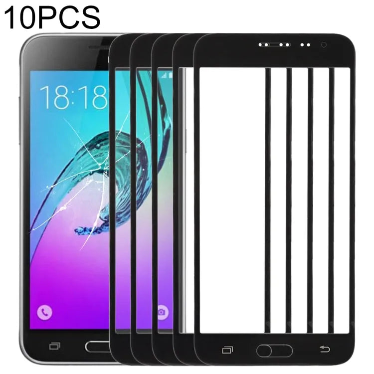 Voor Samsung Galaxy J3 (2016) / J320FN / J320F / J320G / J320M / J320A / J320V / J320P 10 stks Front Screen Outer Glas Lens (Zwart)