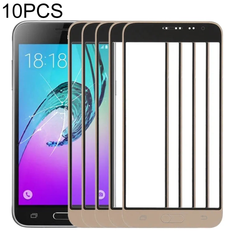 Voor Samsung Galaxy J3 (2016) / J320FN / J320F / J320G / J320M / J320A / J320V / J320P 10 stks Front Screen Outer Glas Lens (Goud)