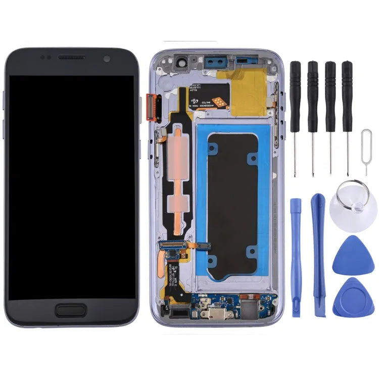 OLED LCD-scherm voor Galaxy S7 / G930V Digitizer Volledige montage met frame (grijs)