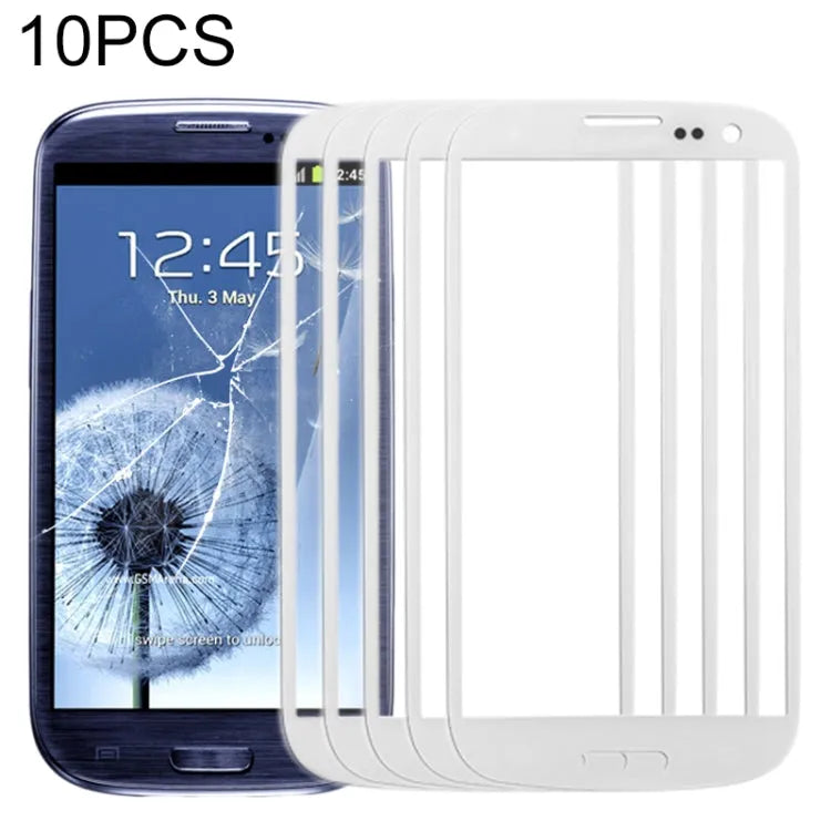 Voor Samsung Galaxy SIII / i9300 10 stuks voorscherm buitenste glazen lens (wit)