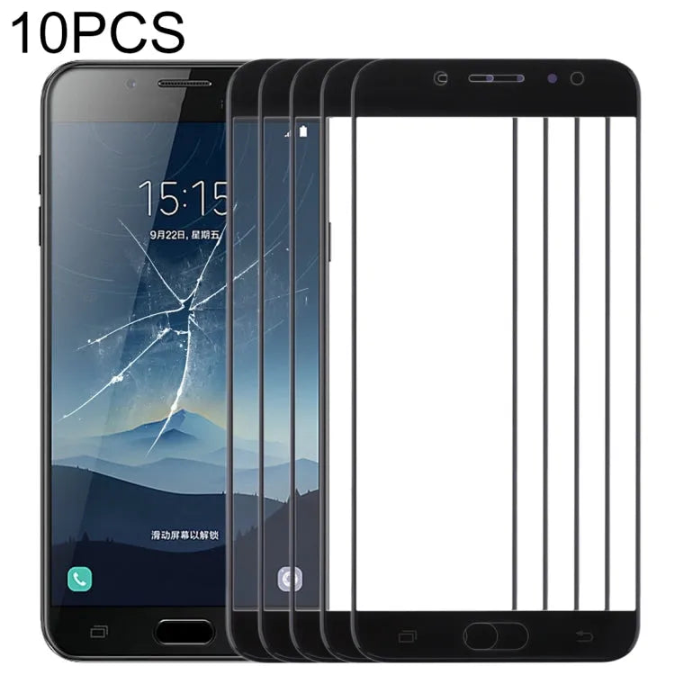 Voor Samsung Galaxy C8 / C7100, C7(2017) / J7+, C710F/DS 10 stks Front Screen Outer Glas Lens (Zwart)