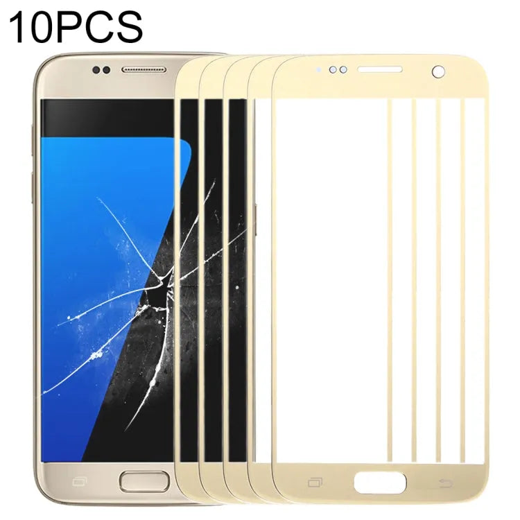Voor Samsung Galaxy S7 / G930 10 stuks voorscherm buitenste glazen lens (goud)