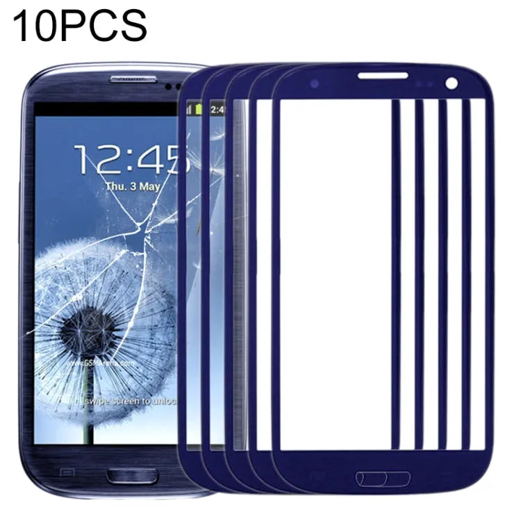 Voor Samsung Galaxy SIII / i9300 10 stuks voorscherm buitenste glazen lens (blauw)