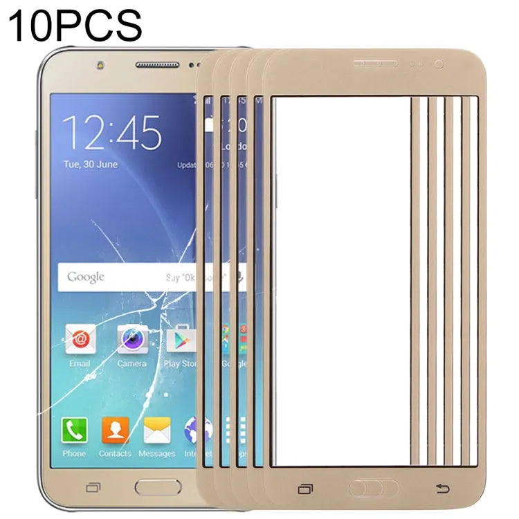 Voor Samsung Galaxy J5 / J500 10 stuks voorscherm buitenste glazen lens (goud)